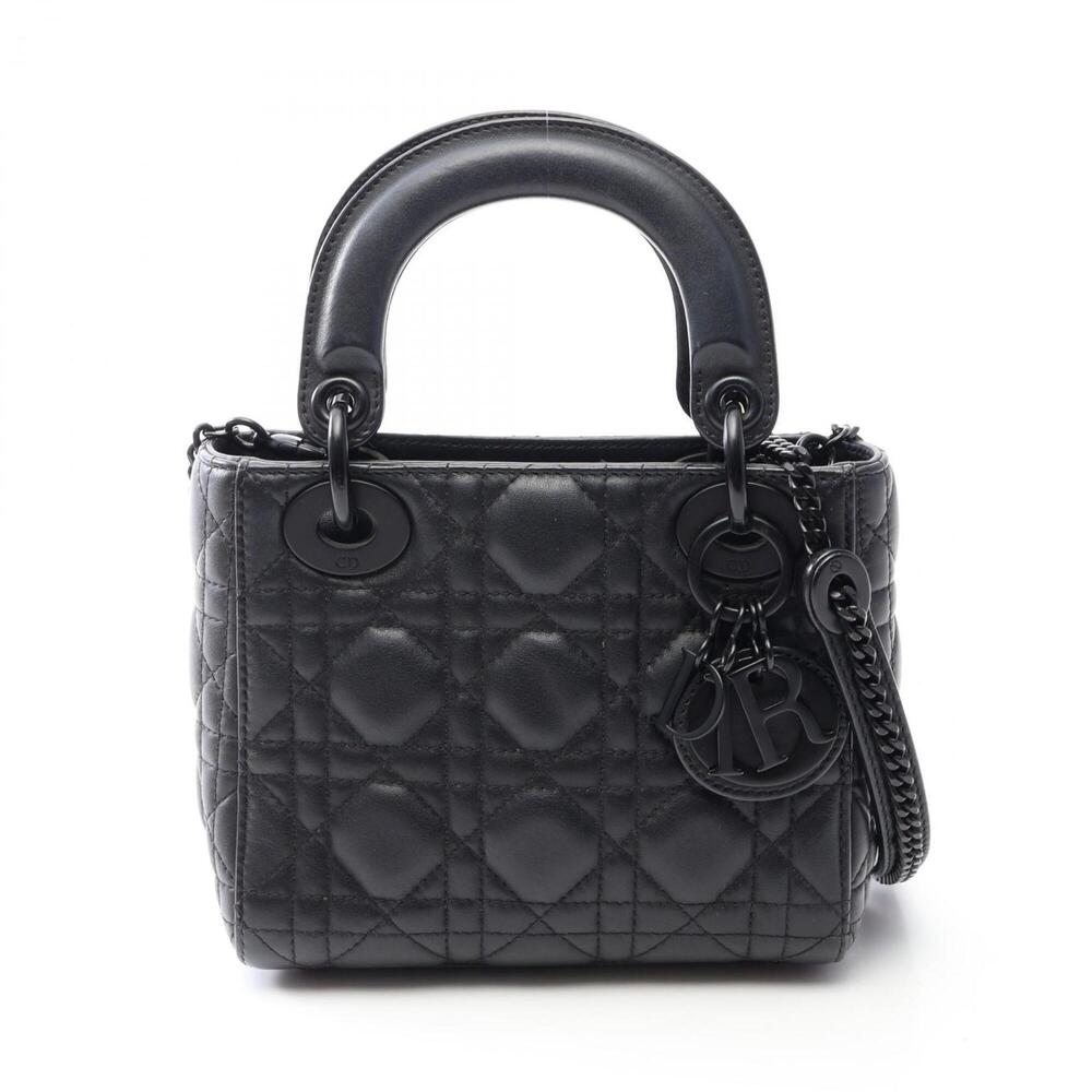 Christian Dior Dior Lady Mini Cannage 2-Way Handbag, Leather, Women's, Black